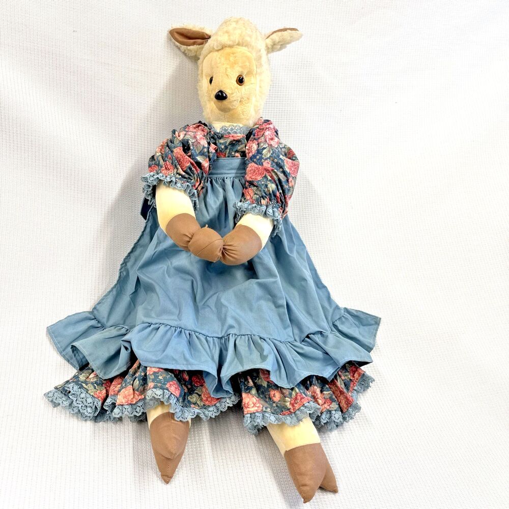 Vintage Joan Kessler for Concord Fabrics 27" Cloth Lamb Doll - Cottagecore